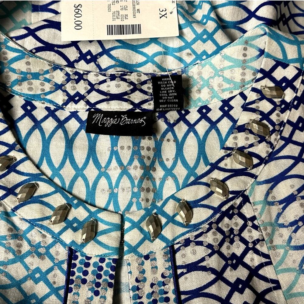 Maggie Barnes Linen Blend Blues Silver Cardigan Open Jacket Women Sz 3X (26/28) - Picture 8 of 11